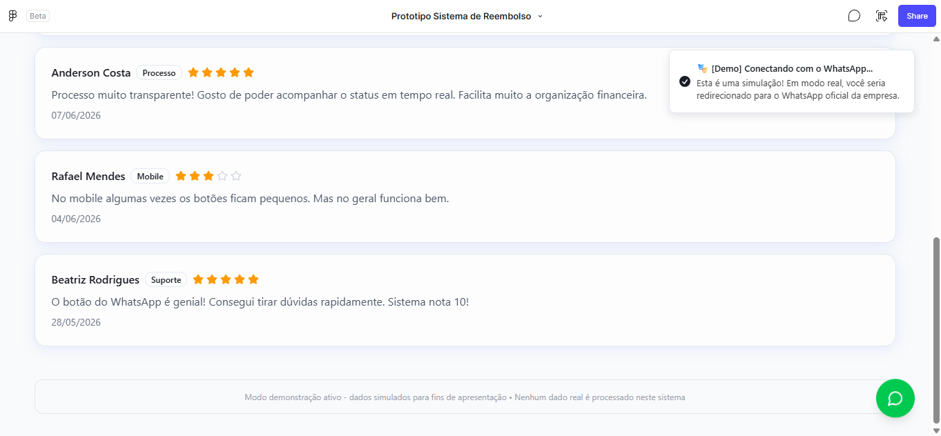 Lista de feedbacks dos colaboradores com Anderson Costa 5 estrelas, Rafael Mendes 2 estrelas mobile e Beatriz Rodrigues 5 estrelas